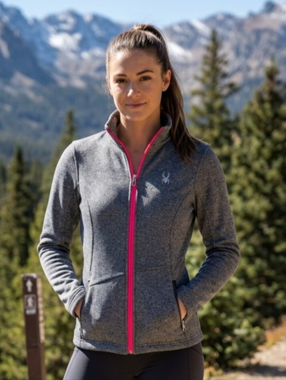 Spyder Women's Core Full-Zip Sweater Fleece Jacket Gray Pink Size S/P